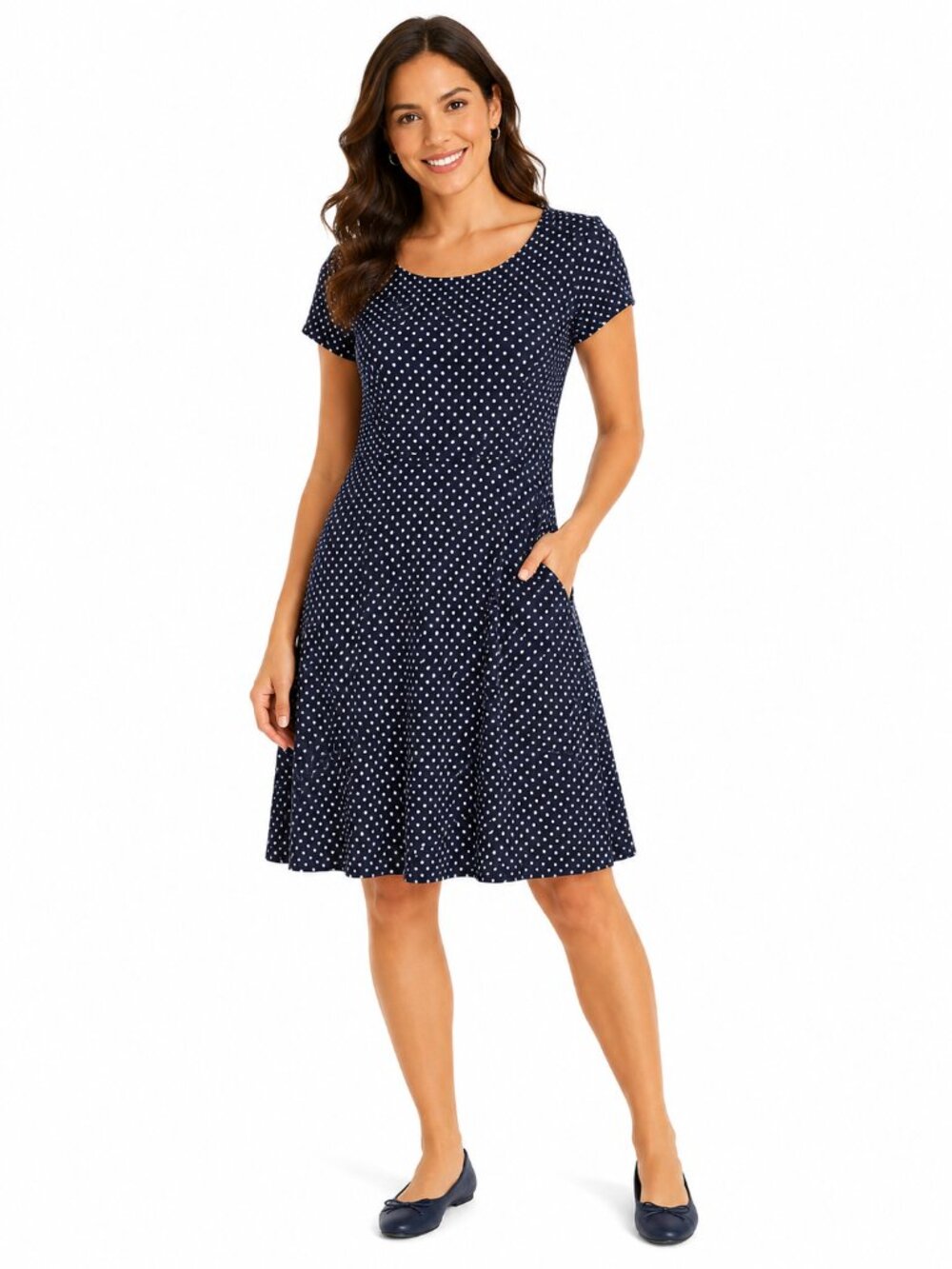 Suzanne Betro Navy Blue Polka Dot A-Line Dress